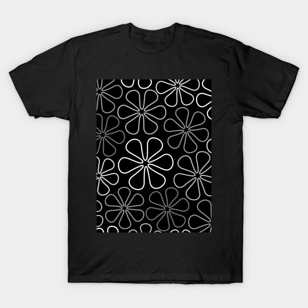 Abstract Flowers White Grays Black T-Shirt by NataliePaskell